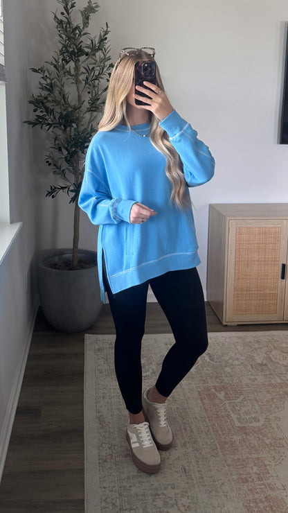 Contrast Stitched Pullover / Light Blue