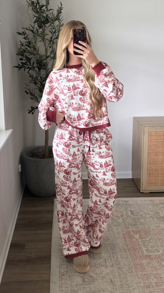 Christmas Village Pants Set / Red