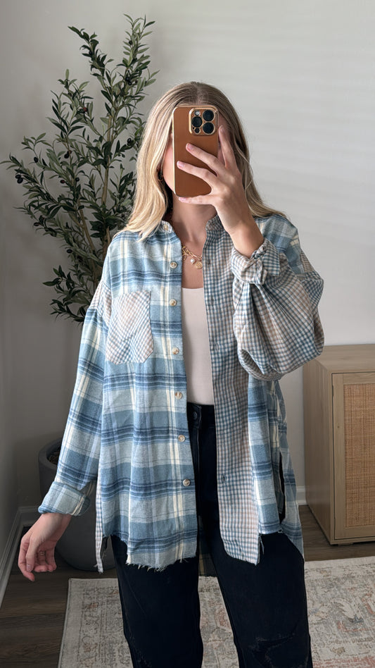 Mixed Plaid Button Down / Blue