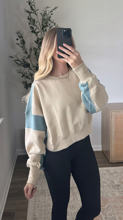 Blue + Tan Contrast Pullover