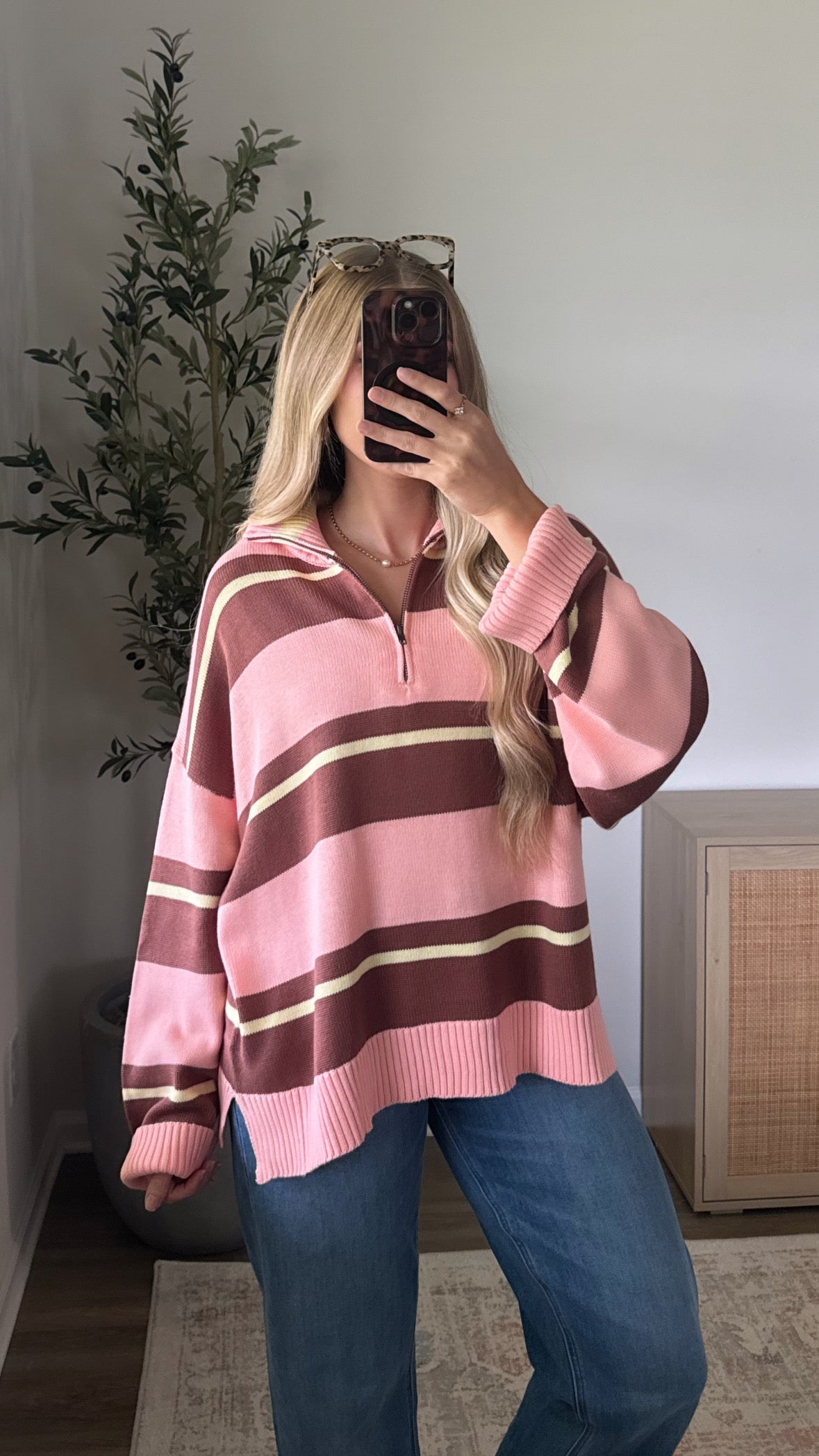 Cora Striped Quarter Zip / Blush