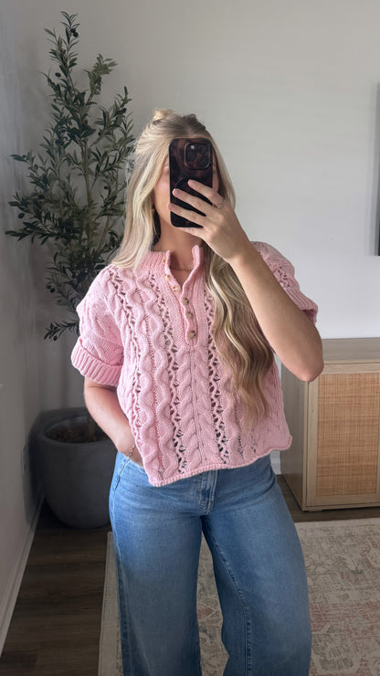 Cable Knit Short Sleeve / Pink
