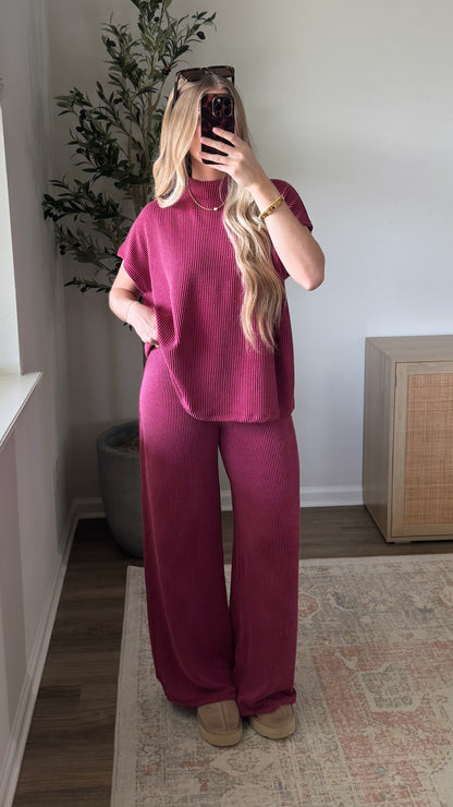 Ribbed Mockneck Set / Ruby