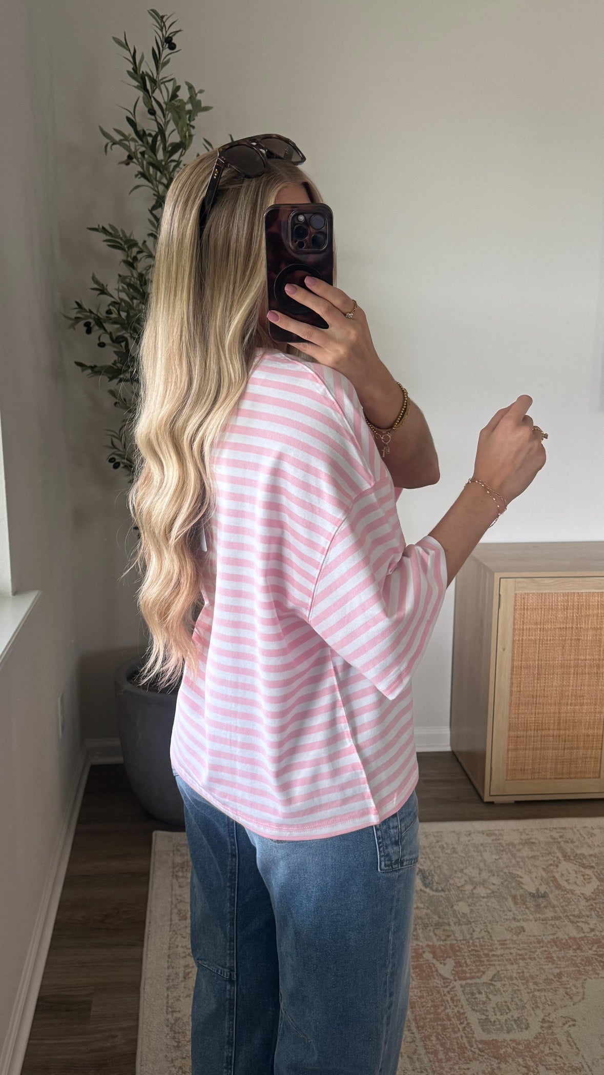Boyfriend Striped Tee / Pink + White