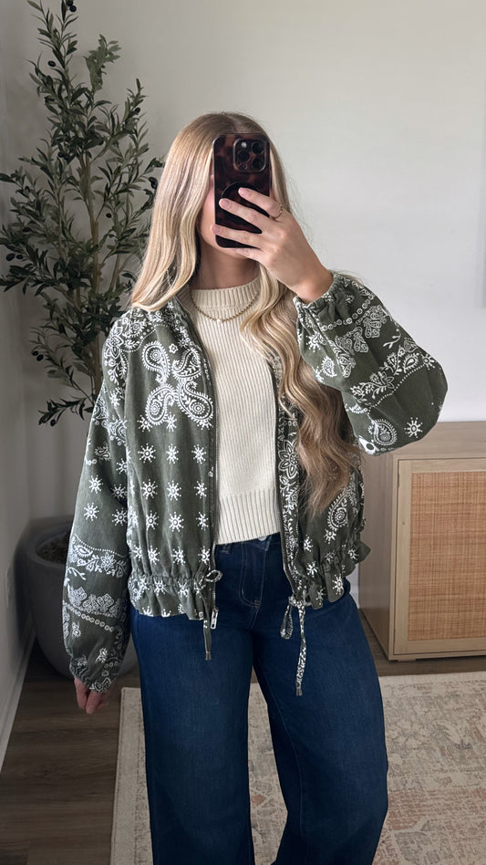 Bandana Bomber Jacket / Olive Green