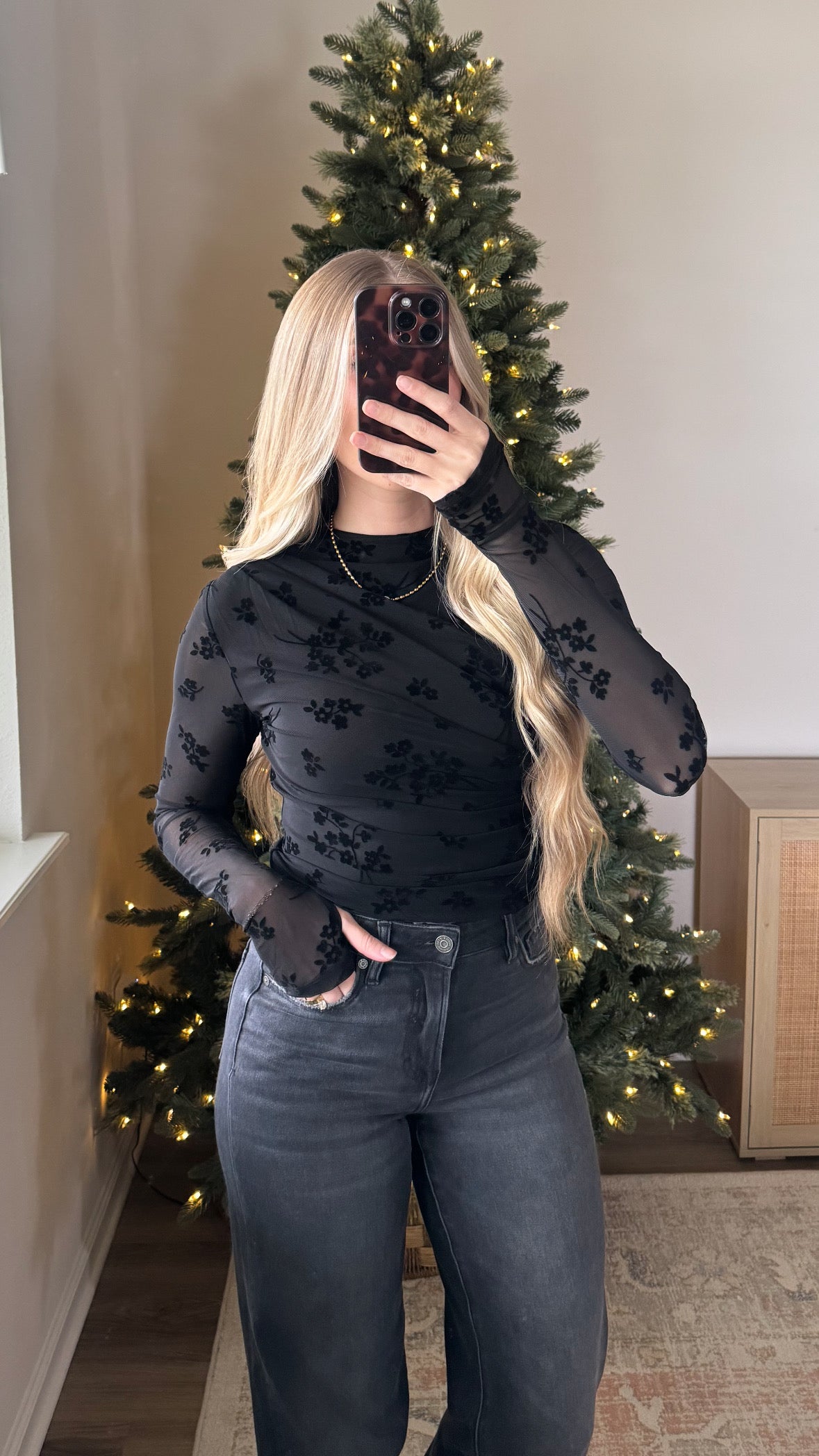 Floral Mesh Bodysuit / Black