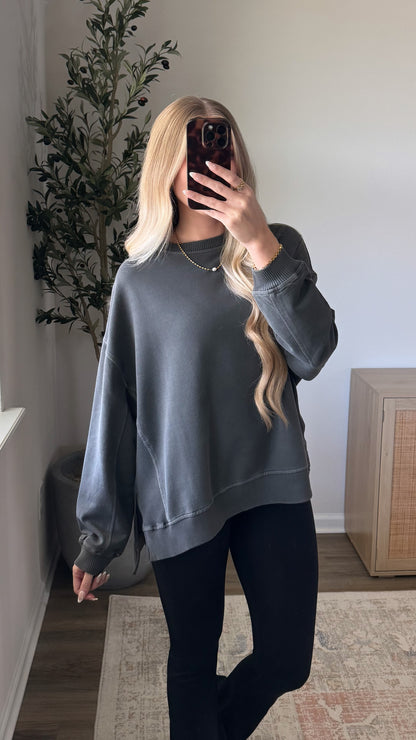 Cotton Washed Pullover / Charcoal