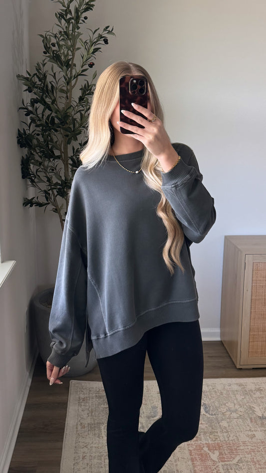 Cotton Washed Pullover / Charcoal