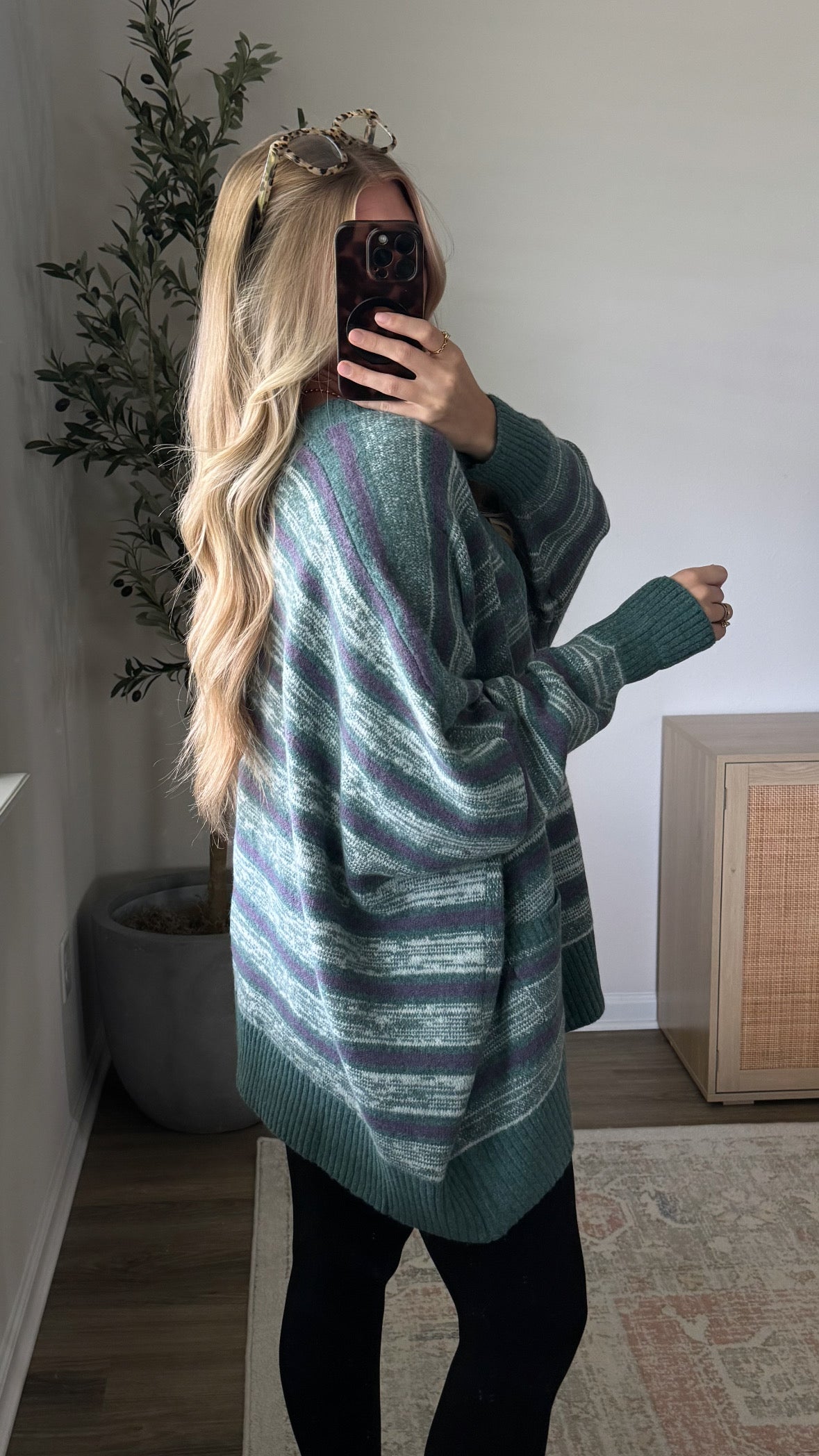 Dani Oversized Striped Cardigan / Teal
