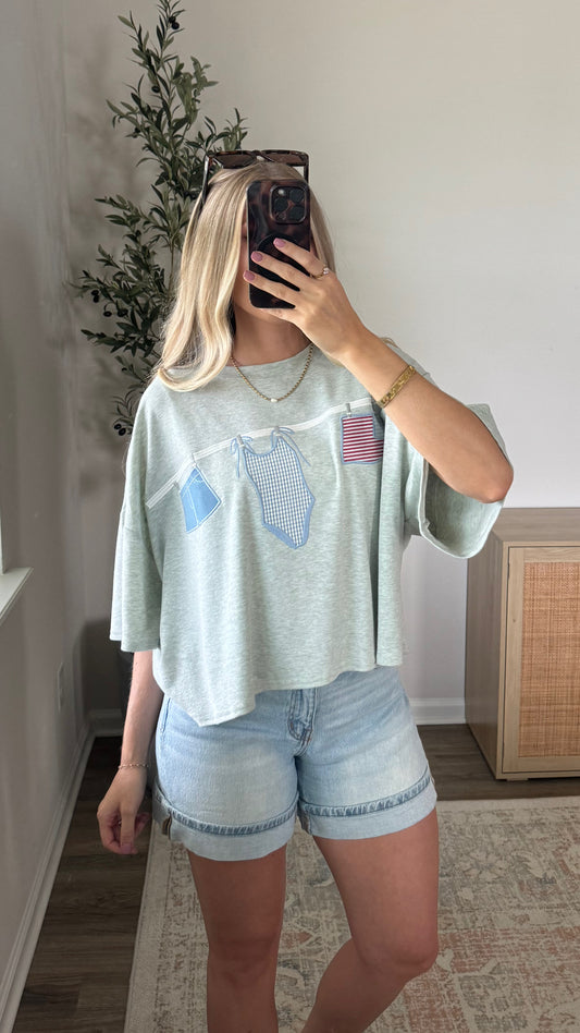 All American Embroidered Tee / Light Grey