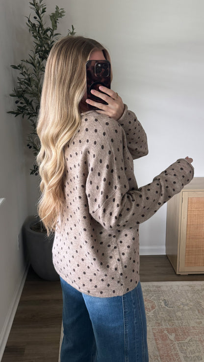 Long Sleeve Polka Dot Cardigan / Light Mocha
