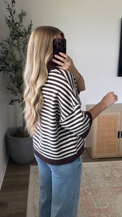 Cocoa Striped Cardigan / Dark Brown