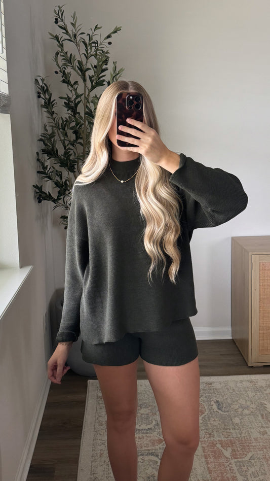 Harvest Knit Shorts Set / Olive