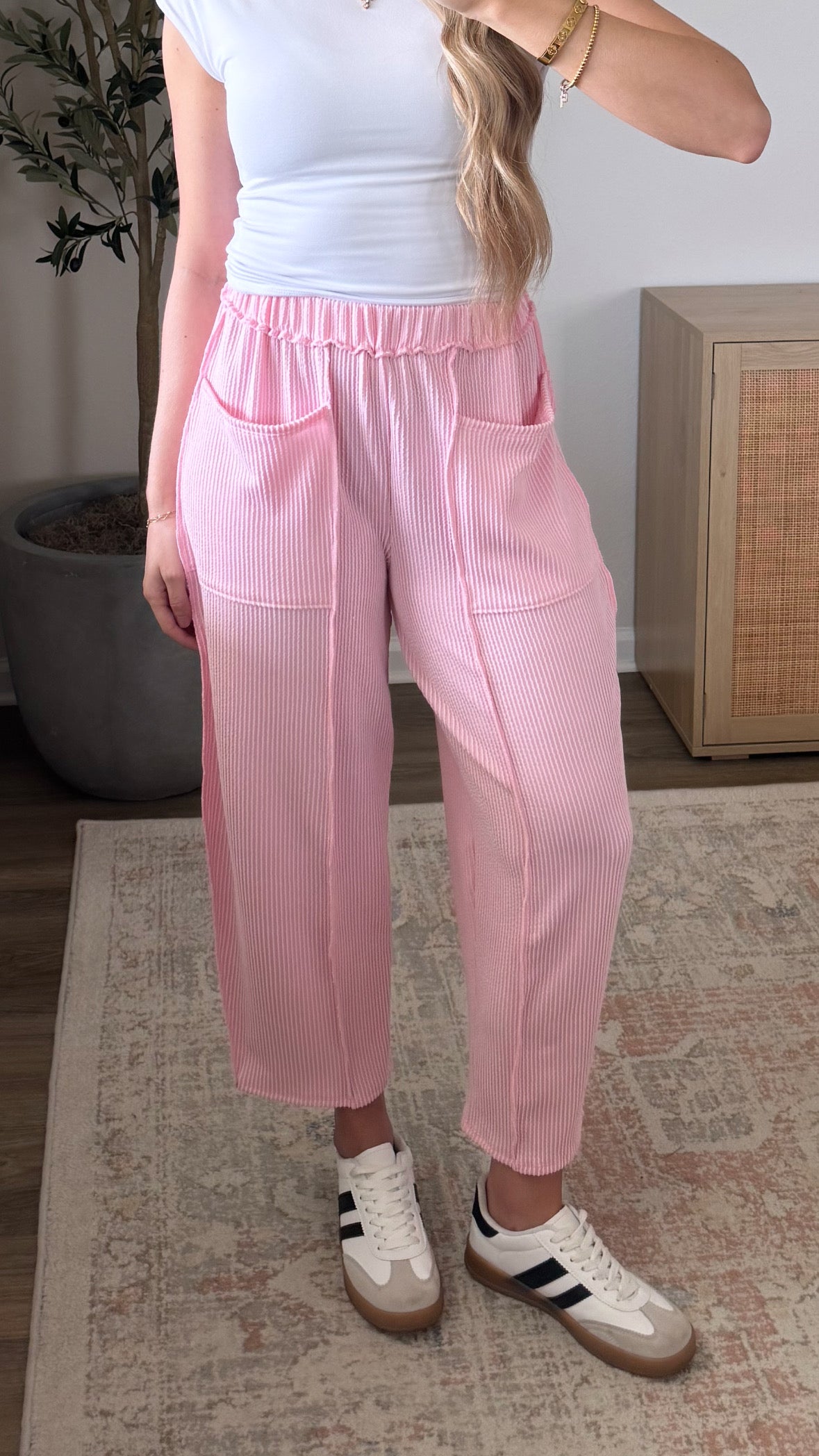 Ribbed Barrel Pants / Pink