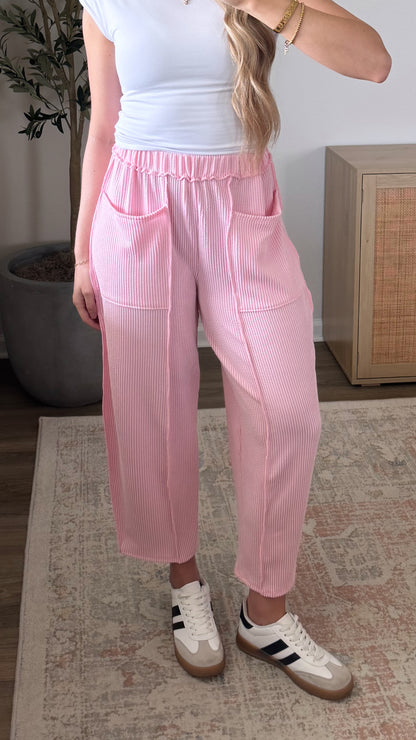 Ribbed Barrel Pants / Pink