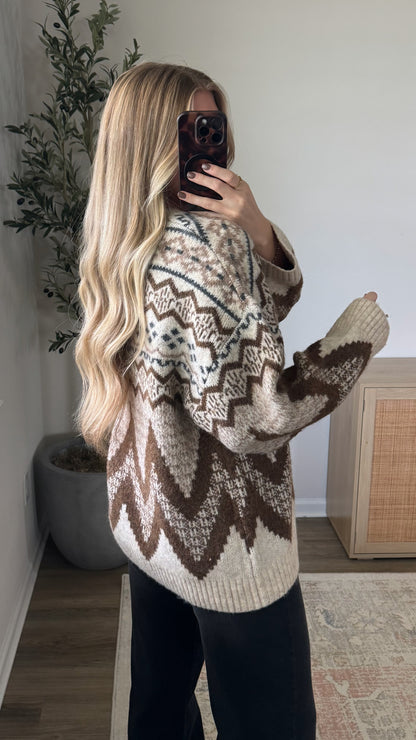 Cozy Cabin Sweater / Cream + Brown
