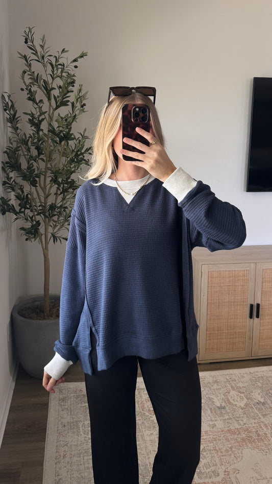Brushed Thermal Pullover / Navy Blue