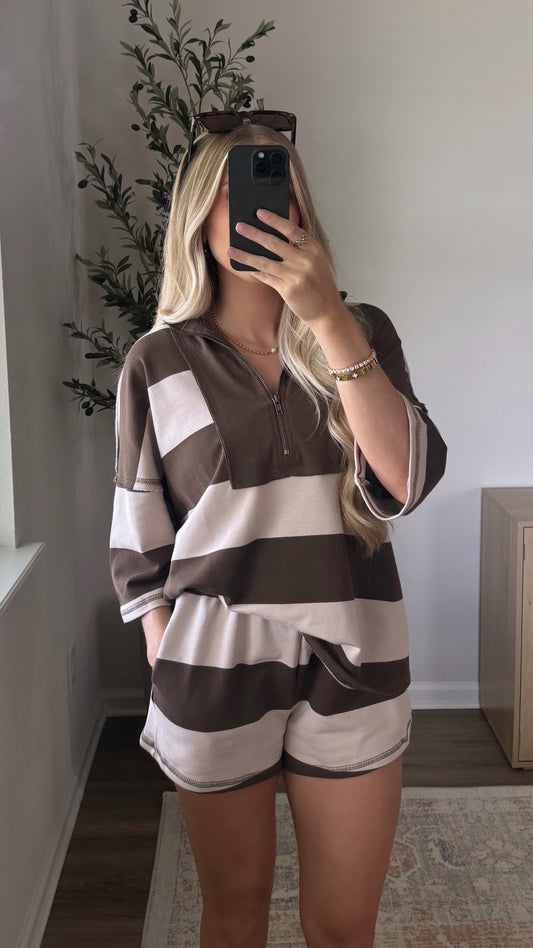 Retro Striped Shorts Set / Brown