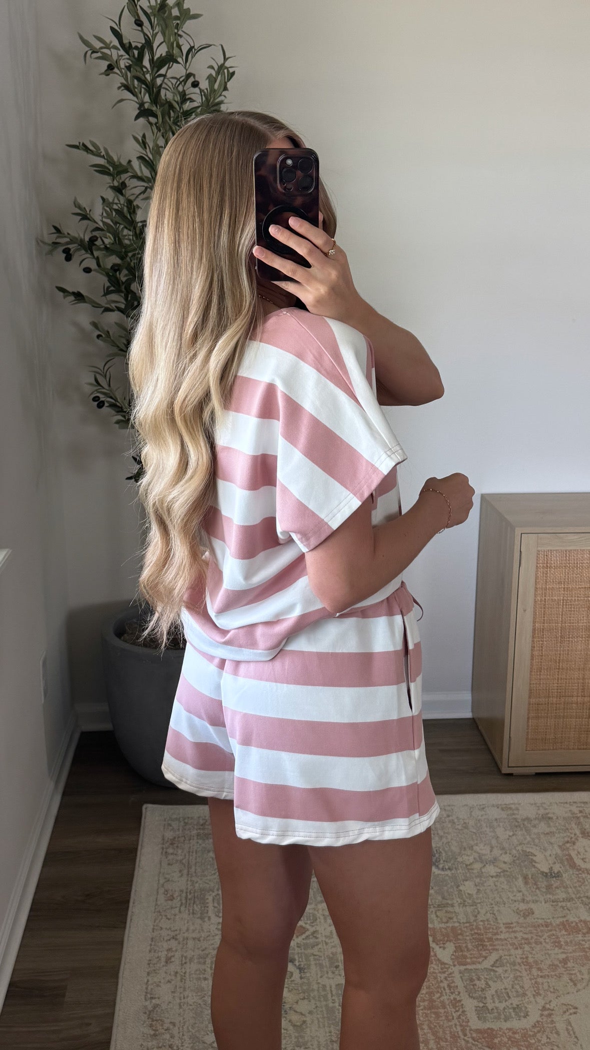 Marina Striped Shorts Set / Pink