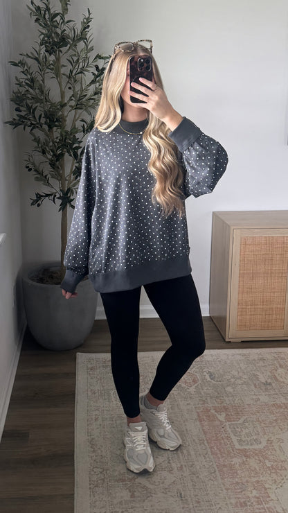 Polka Dot Mock Neck / Charcoal