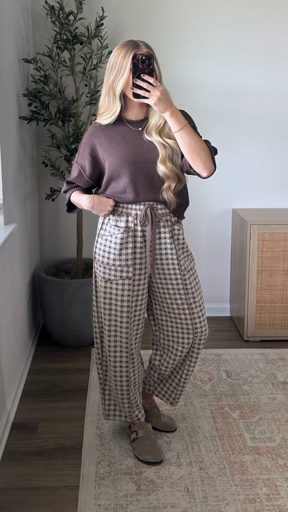 Gingham Brushed Barrel Pants / Brown