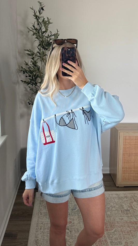 USA Bikini Embroidered Pullover / Light Blue