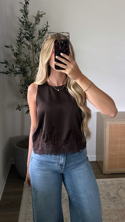 Satin Lace Halter Top / Brown