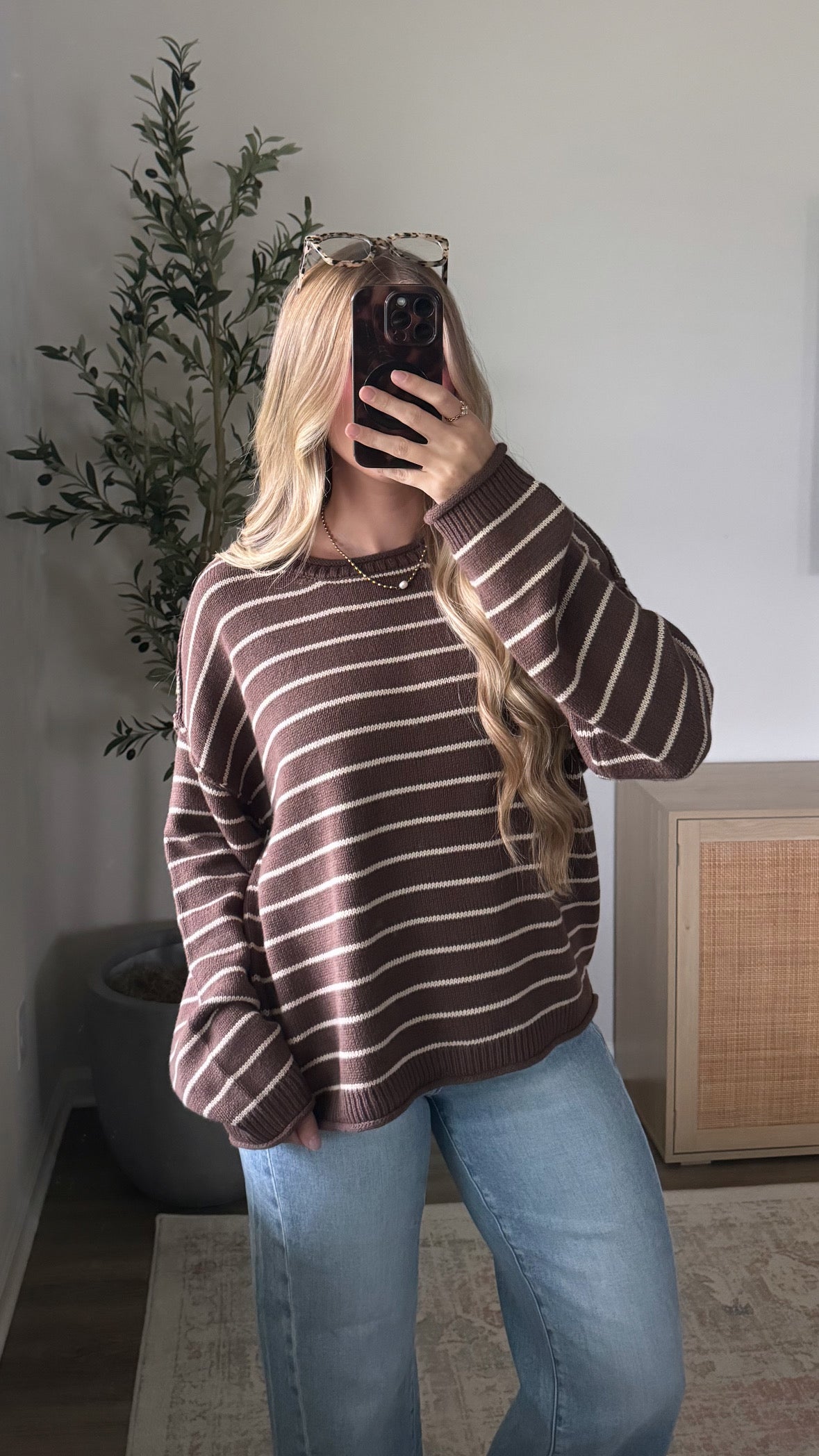 Aria Striped Sweater / Brown + Cream