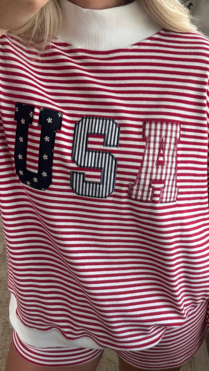 USA Striped Mock Neck Set / Red