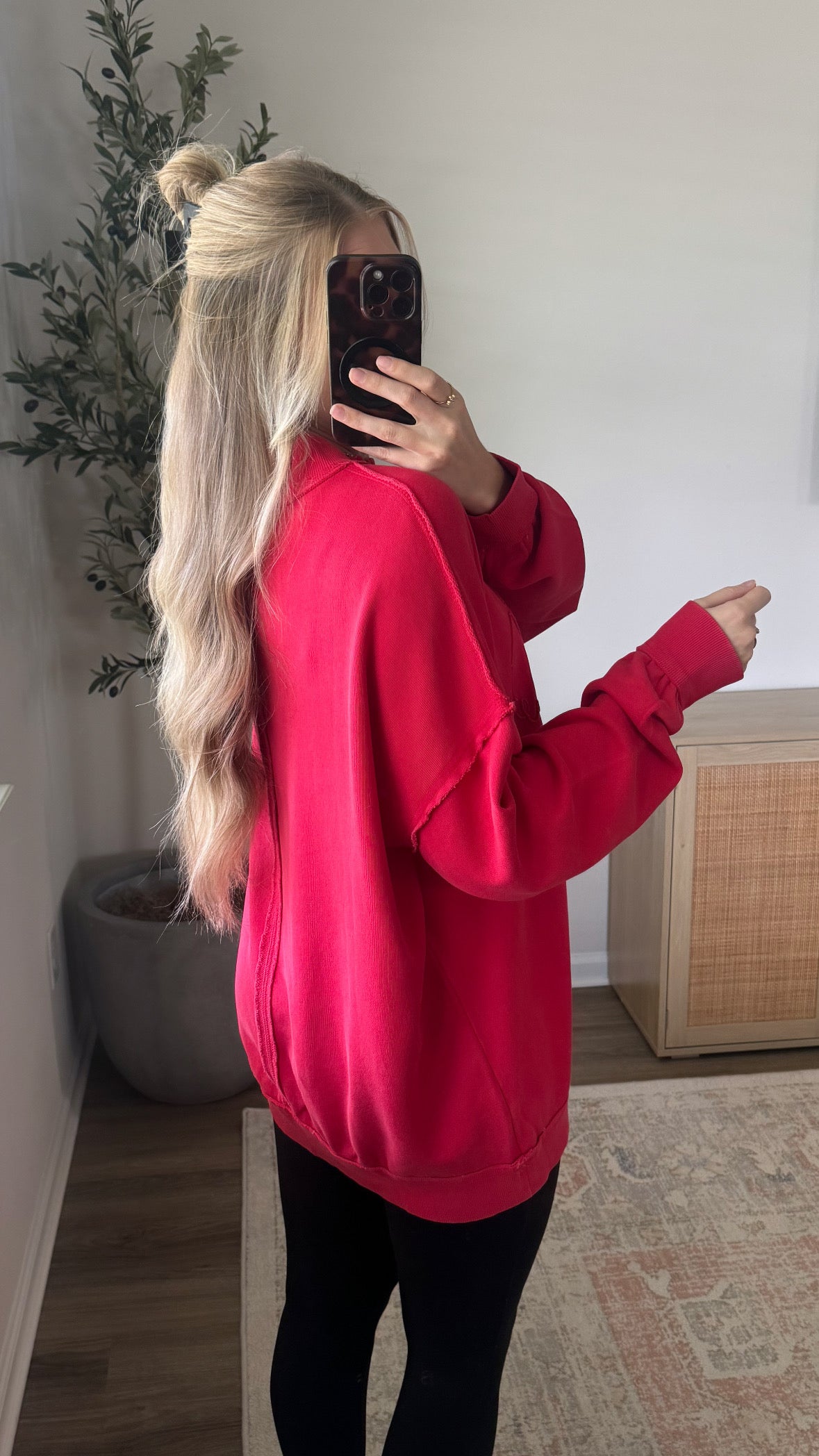Touch Down Embroidered Mock Neck / Red