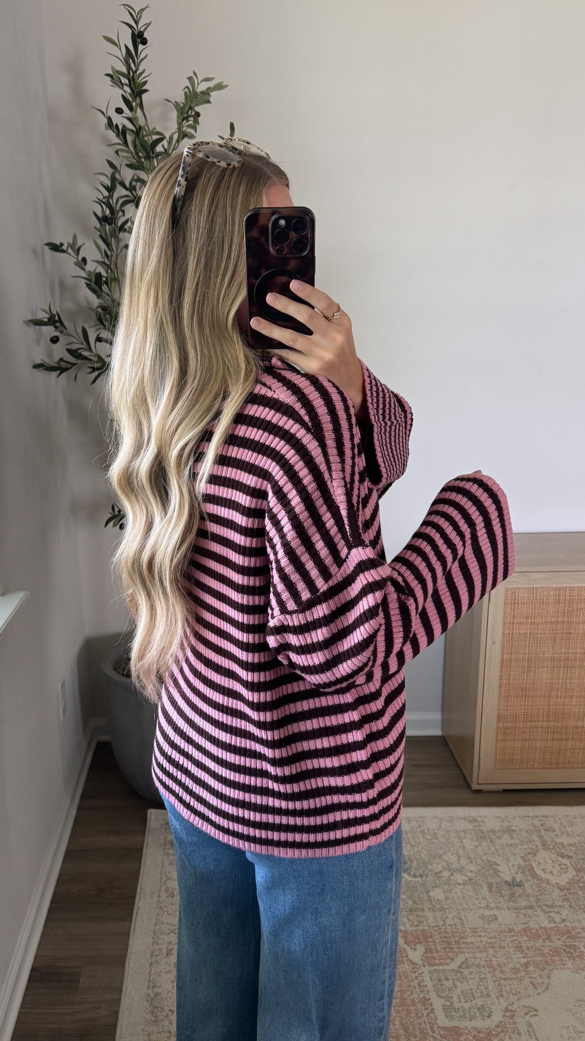 PREORDER (estimated to ship 8/28) - Hannah Striped Zip-Up / Pink + Brown