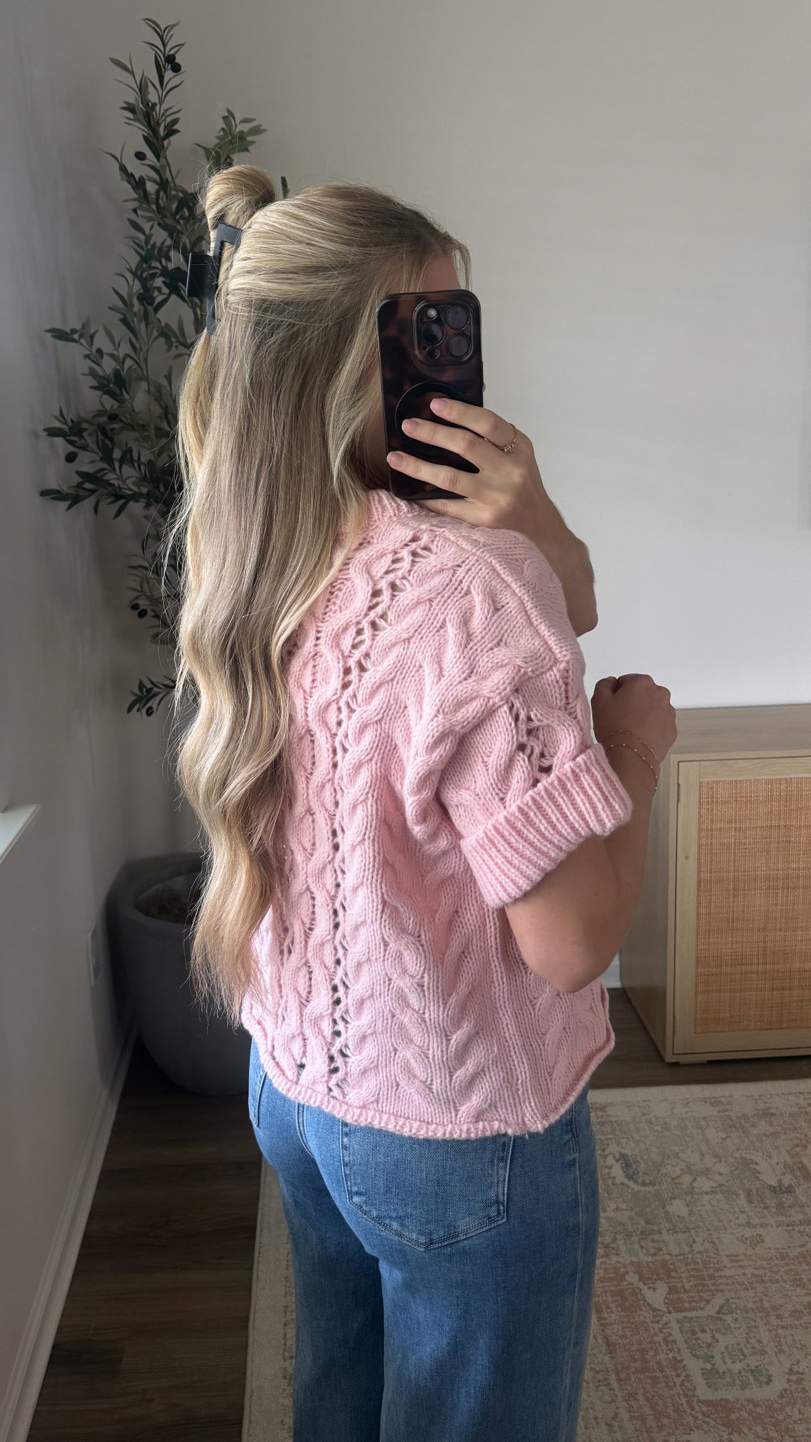 Cable Knit Short Sleeve / Pink