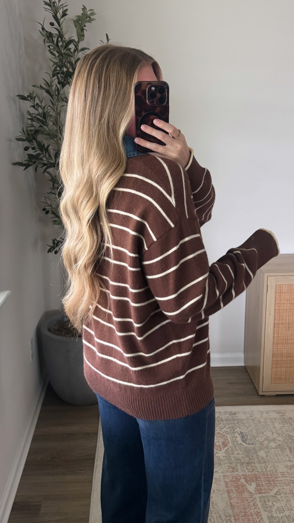 Denim Collar Sweater / Brown