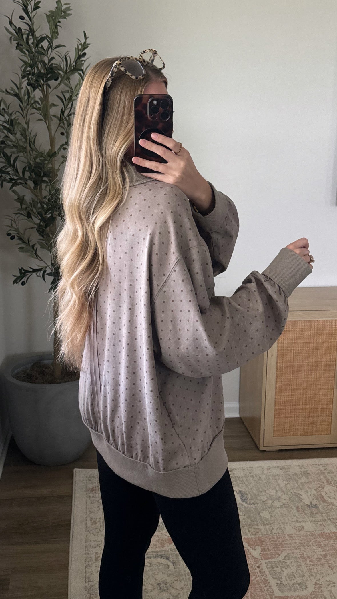 Polka Dot Mock Neck / Light Brown