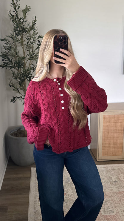 Laci Cable Knit Sweater / Burgundy