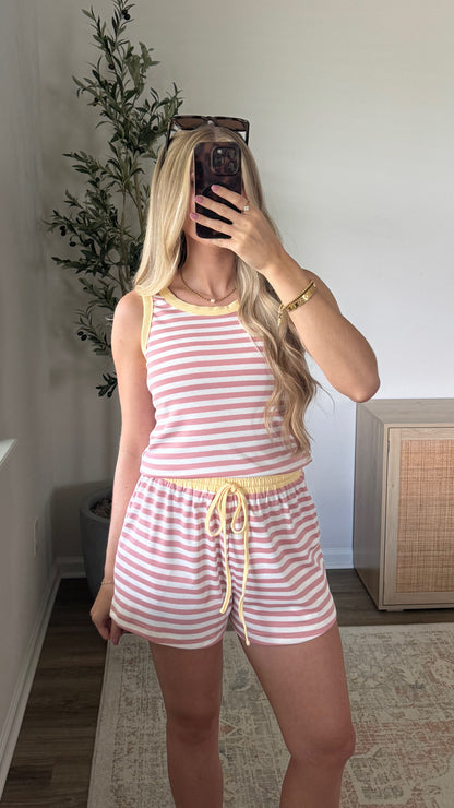 Cabana Striped Shorts Set / Yellow + Pink