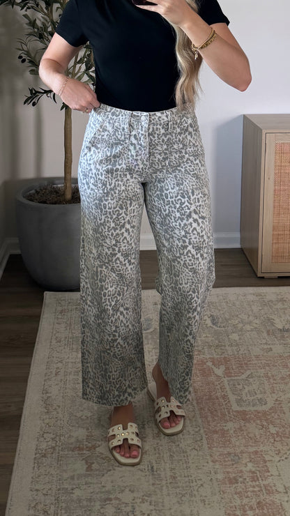 Leopard Straight Leg Denim / Grey