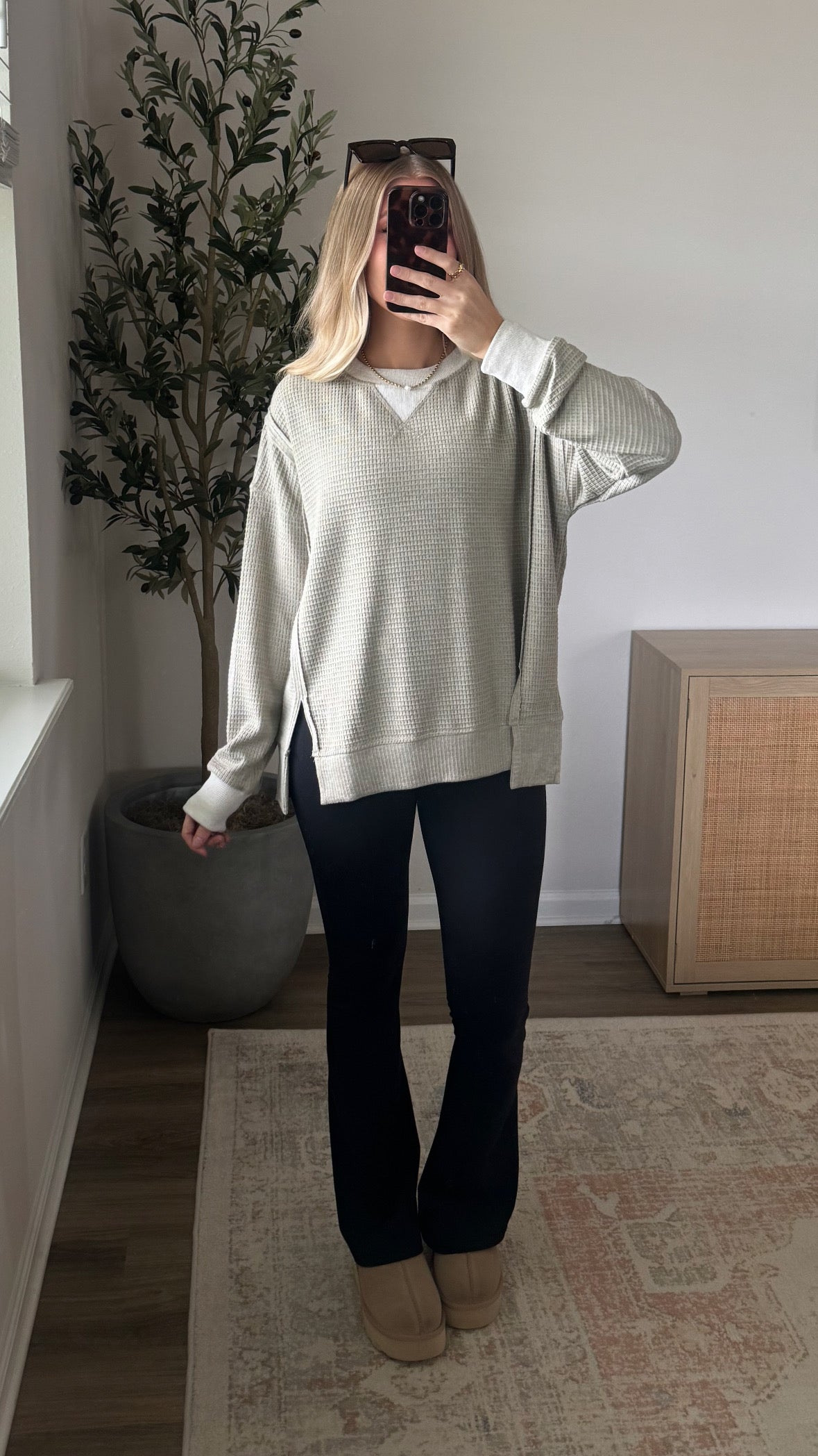 Brushed Thermal Pullover / Sage + Grey