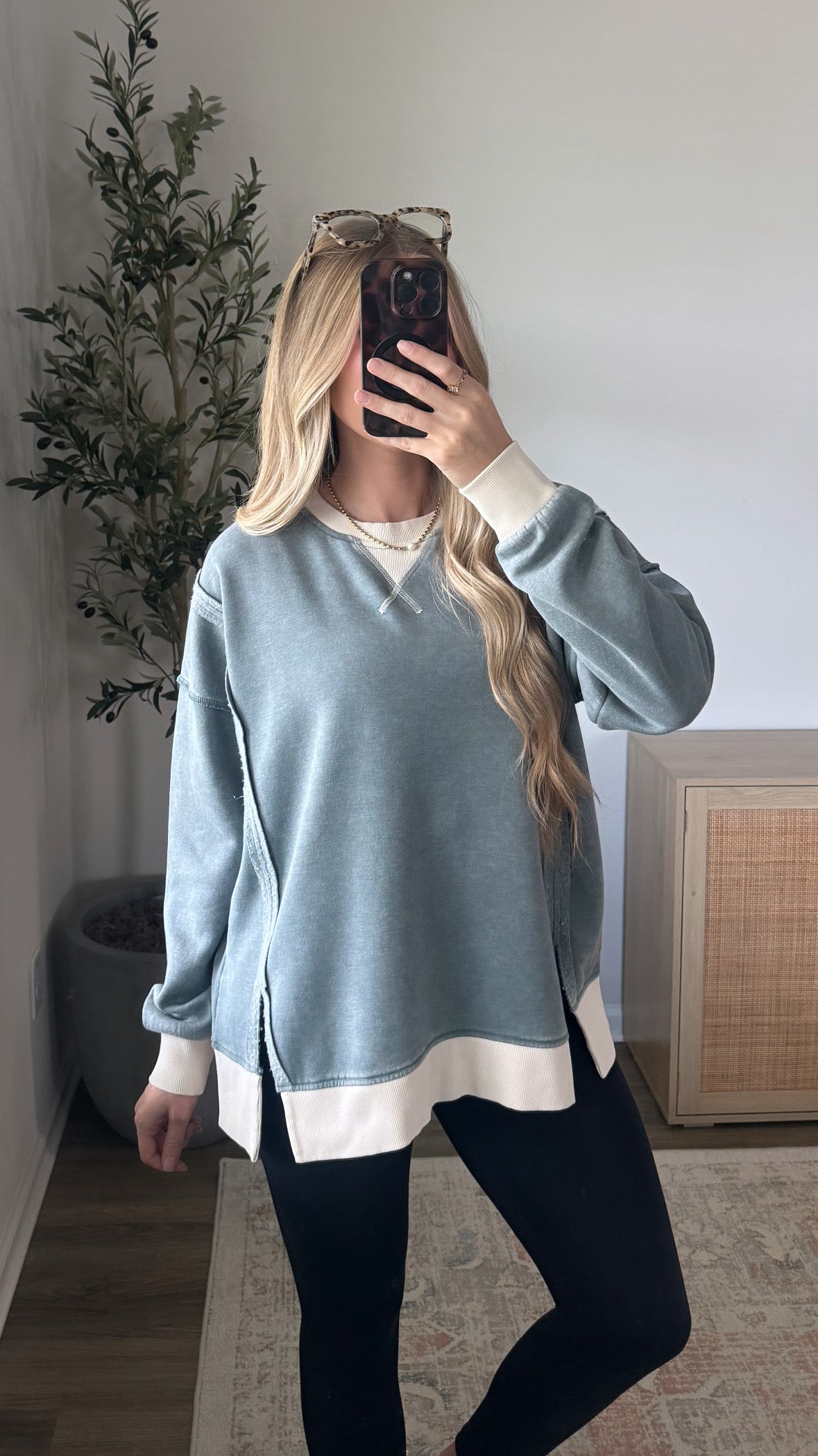 Leah Contrast Pullover / Ash Jade