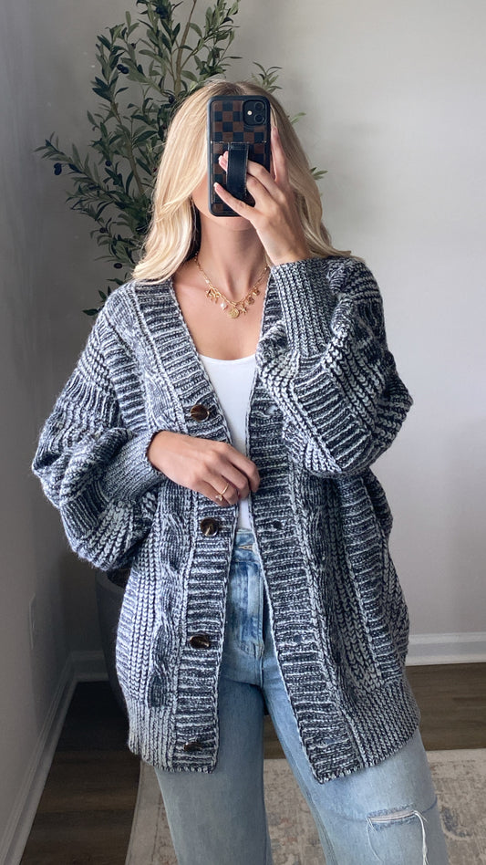 Chunky Cable Knit Cardigan / Charcoal