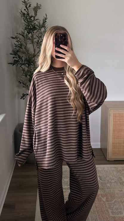 Kayla Striped Set / Brown + Cream