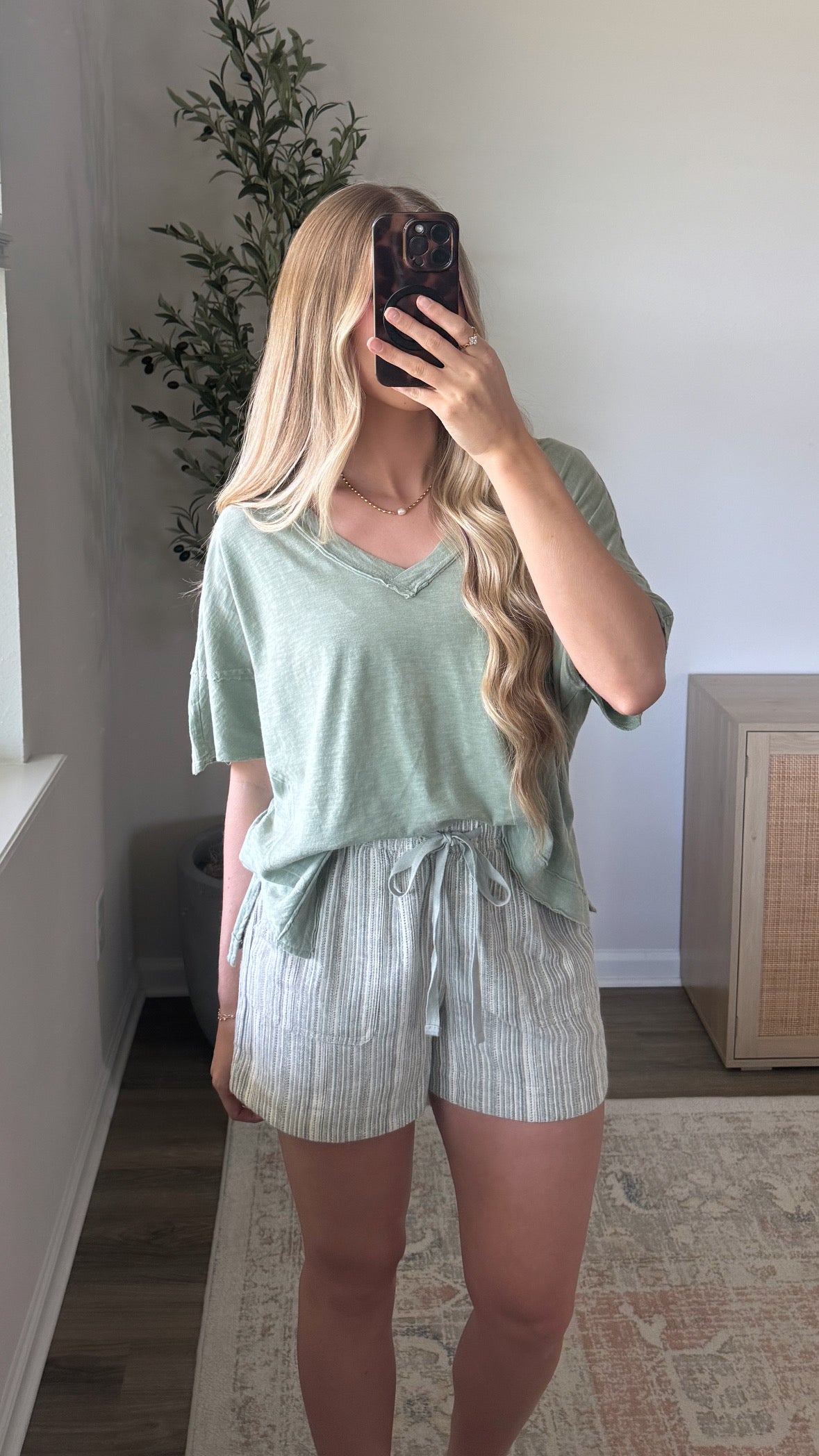 Linen Blend Shorts / Sage Stripe