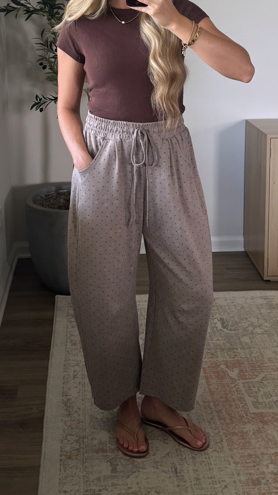 Polk Dot Barrel Pants / Brown