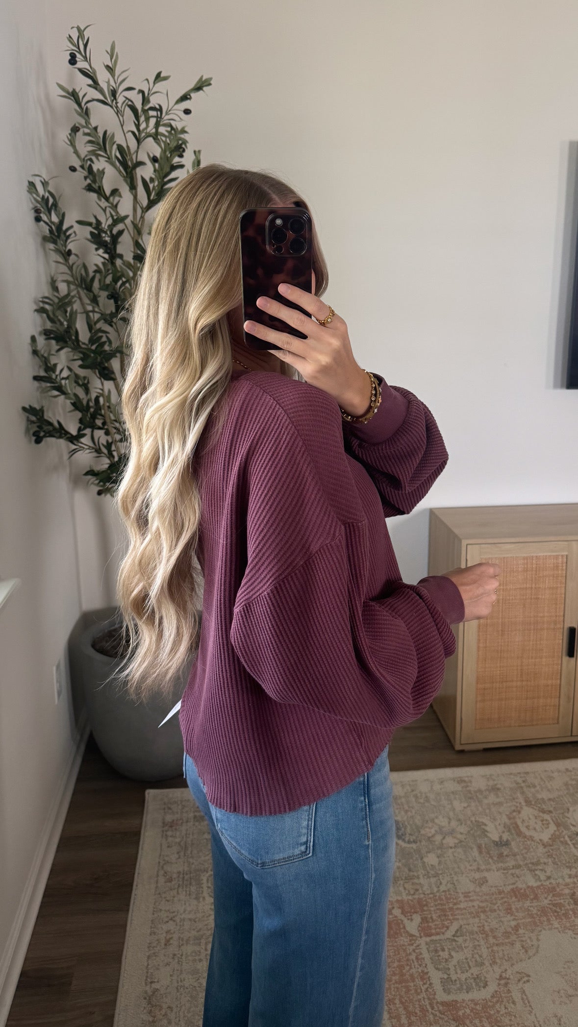Hannah Waffle Top / Dark Cherry