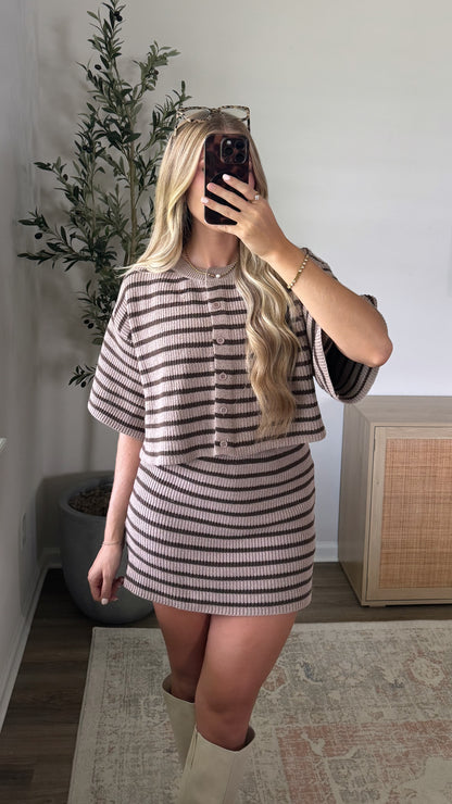 Kelli Striped Knit Skort Set / Mocha + Brown