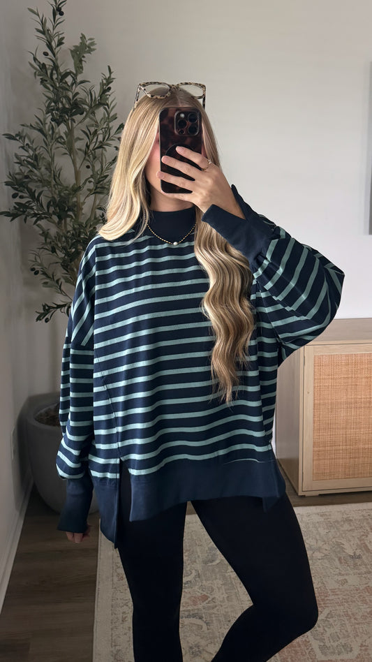Orchard Striped Mock Neck / Navy + Sage