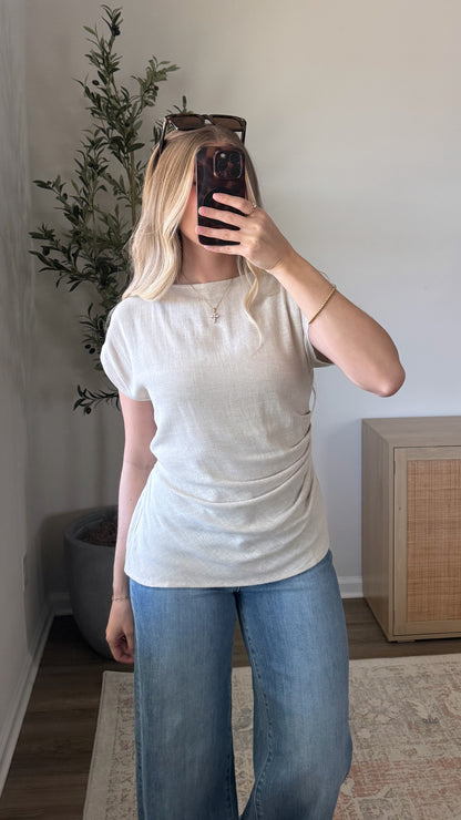 Linen Ruched Top / Oatmeal