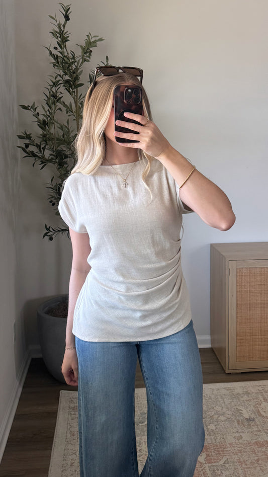 Linen Ruched Top / Oatmeal
