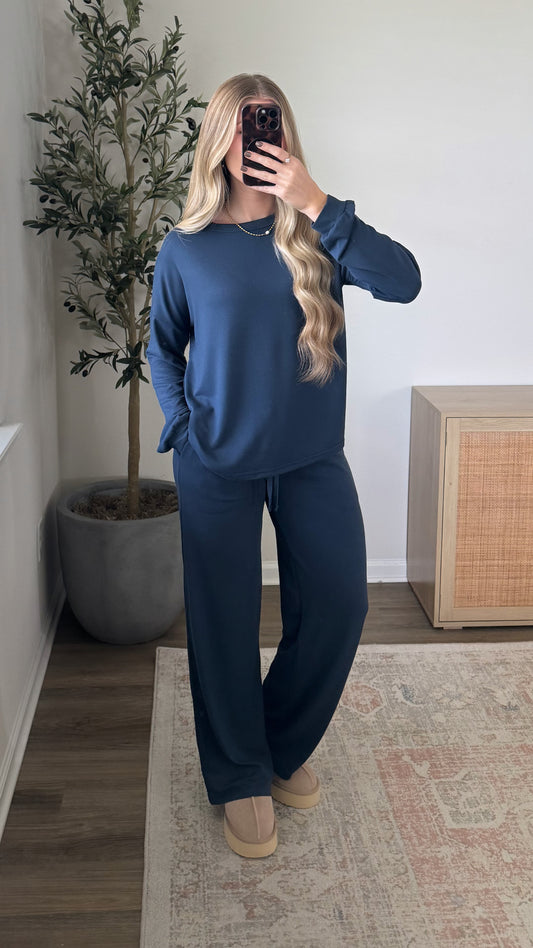 Lux Lounge Long Sleeve Set / Navy