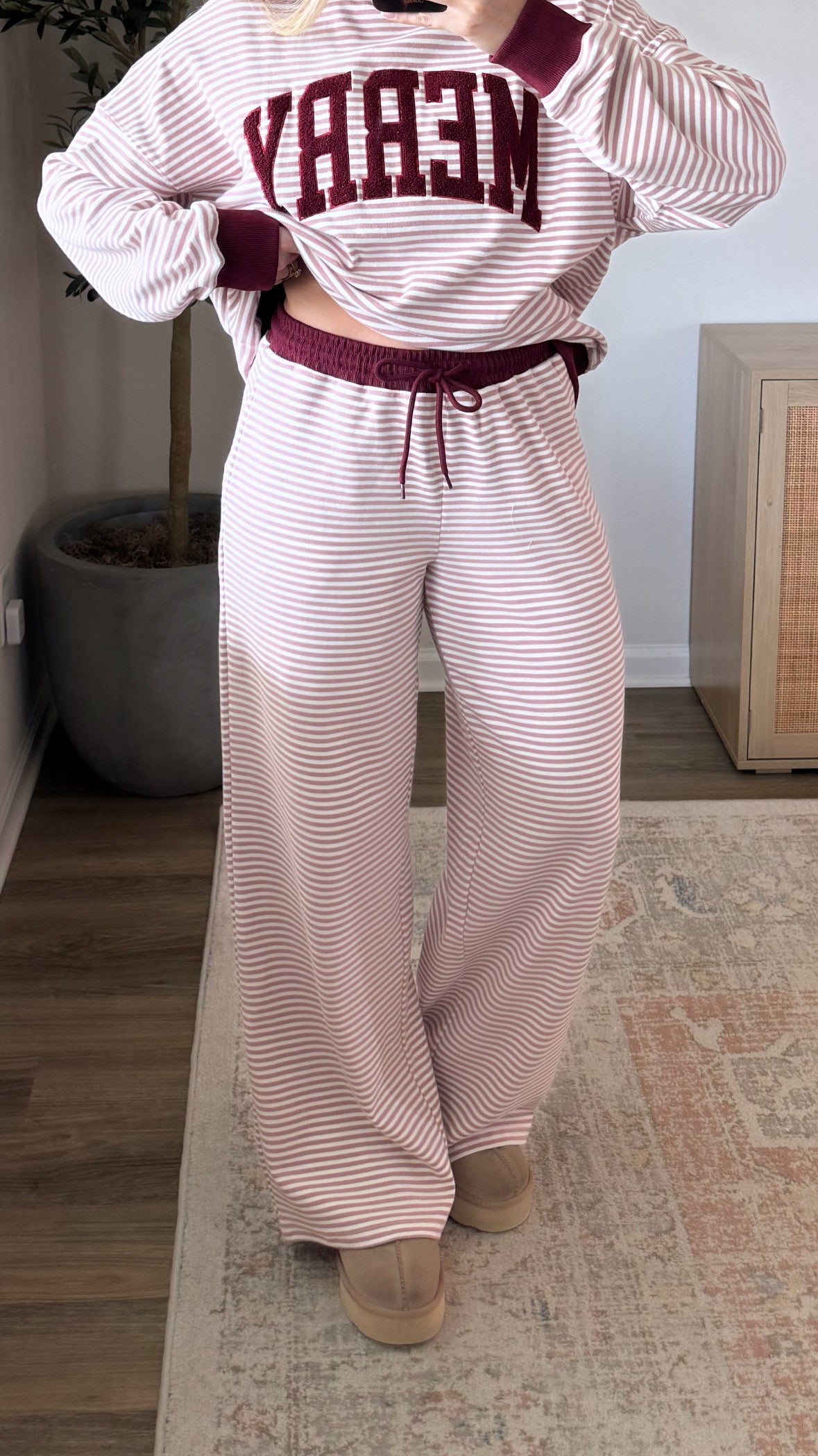 Striped Wide Leg Pant / Dusty Pink